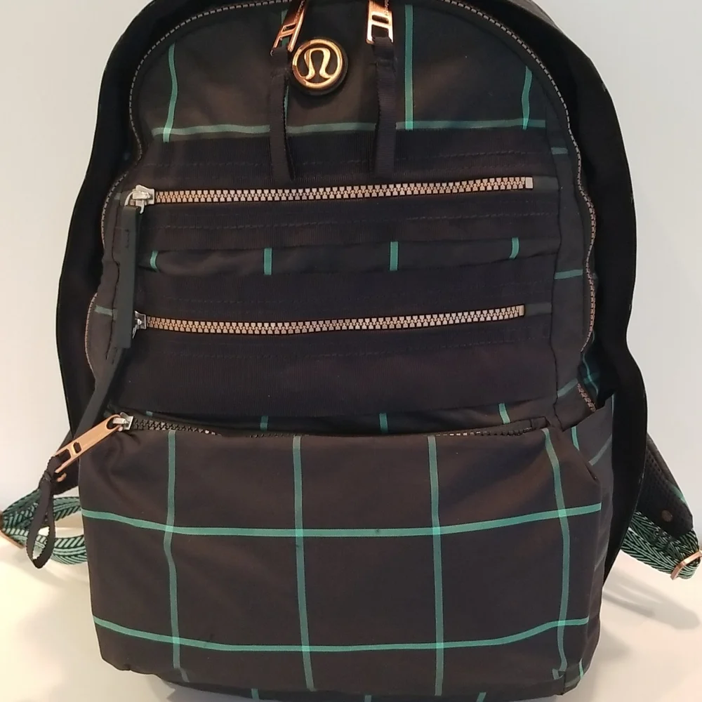 Lululemon Pack To Reality Backpack in Pacific Check Deep Coal Menthol/De…